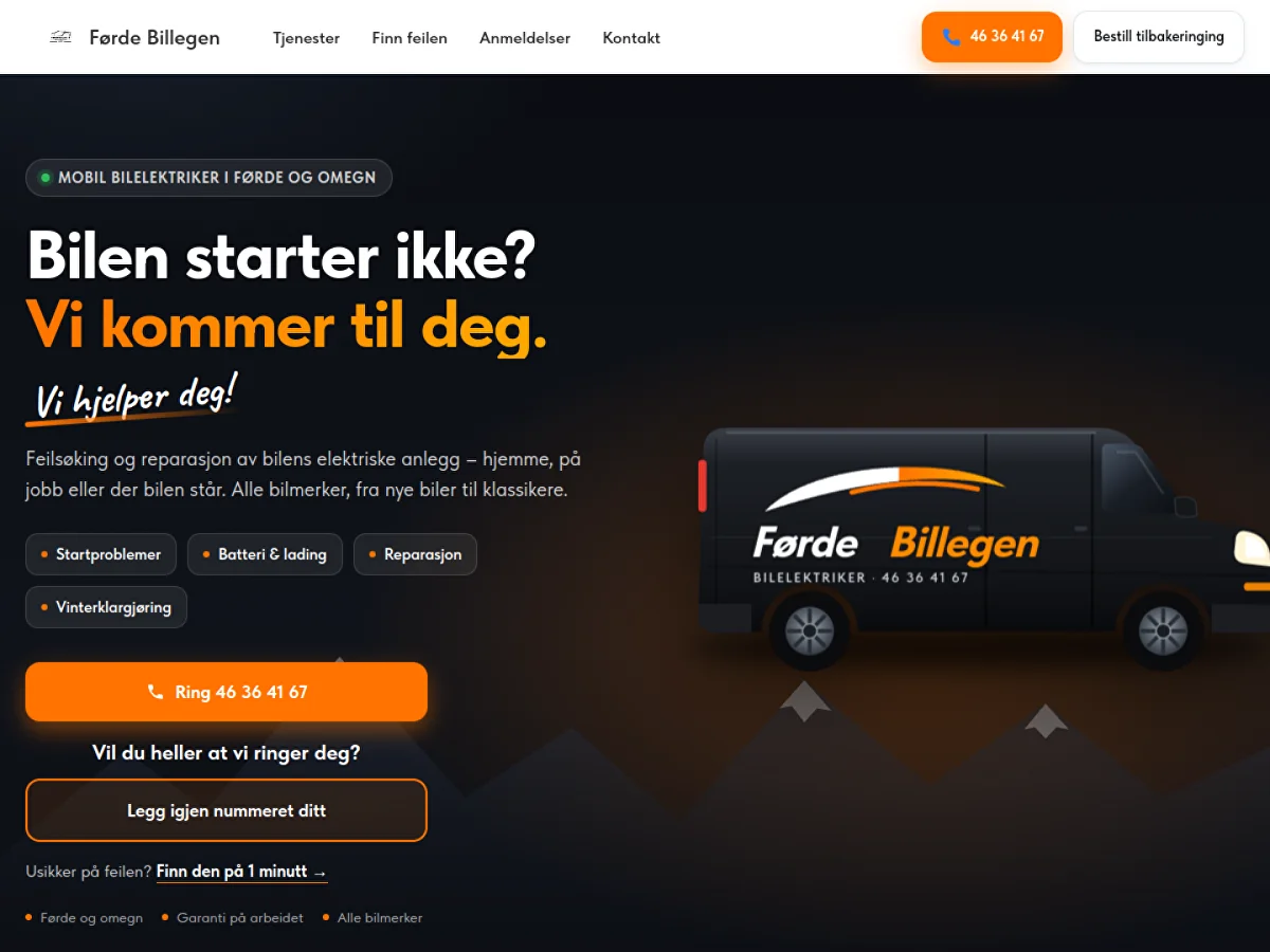 Førde Billegen – nettside for mobil bilelektriker